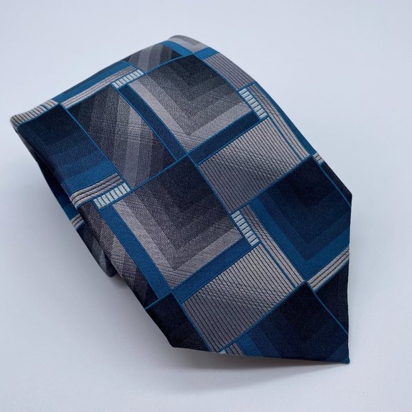 CONCEPTS by Liz Claiborne Blue Gray Geometric Silk Tie - Picture 7 of 7